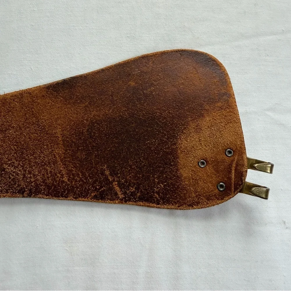Vintage Handmade Calder NYC Wide Black Leather Waist Belt Brass Closure Boho
